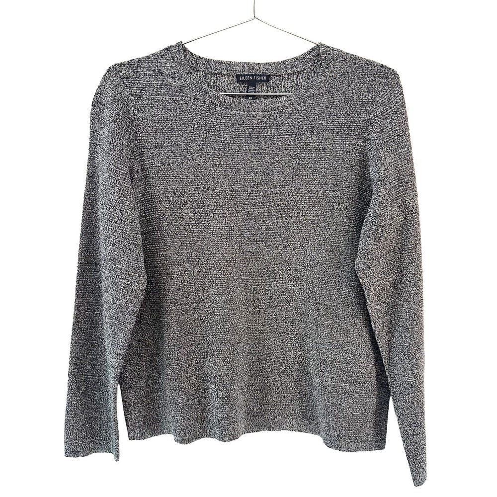 Eileen Fisher Black and White Marled Crewneck Sweater